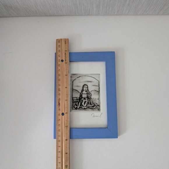4/$10 Intaglio Print Framed Handcrafted Artwork Signed Reading Her Book of Hours - Picture 9 of 10